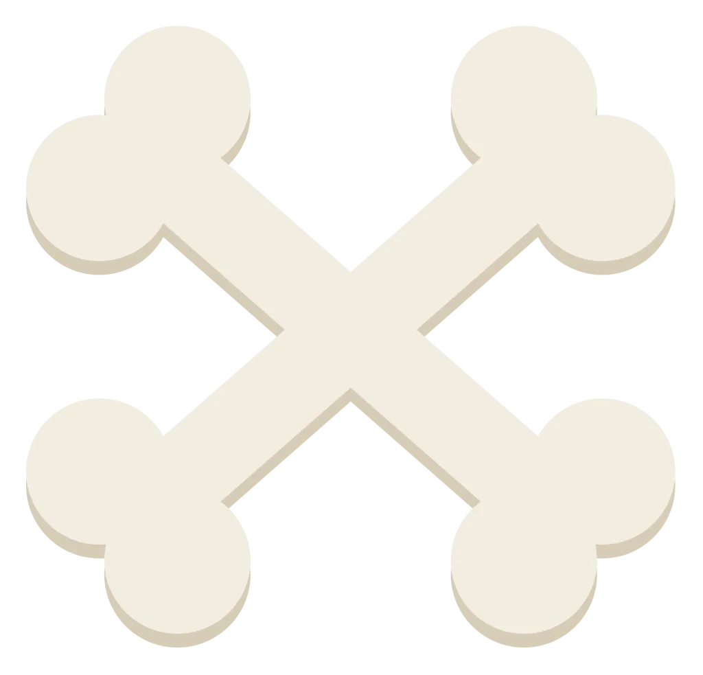 Two cream-white bones crossed in an X, each with rounded knobs at both ends.