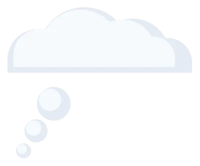 A cloud shaped thought bubble with three diminishing circles trailing below it.