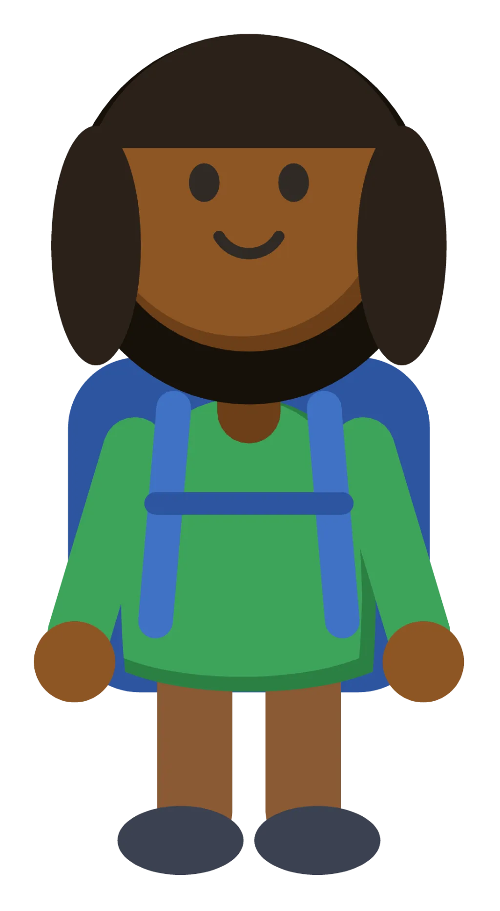 A cartoon child wearing a blue backpack with both shoulder straps showing.