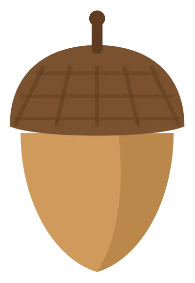 A tan acorn with a dark brown textured cap and a short stem at the top.
