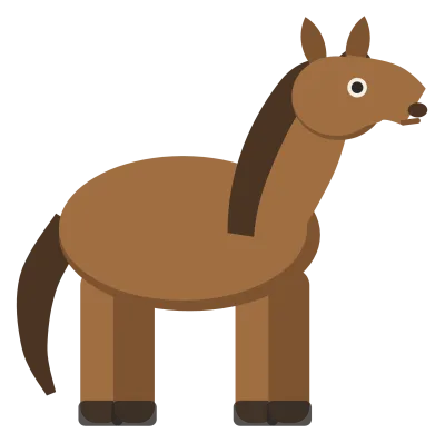 A brown horse standing in profile, with a flowing black mane and tail and four long legs.