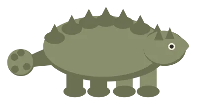 An olive ankylosaurus in side view, low and wide, with armoured plates along its back and a club on its tail.