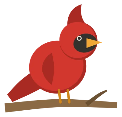 A red cardinal perched on a branch, with a pointed crest, a black face and a stout orange beak.