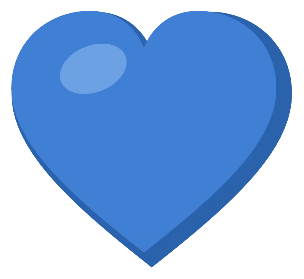 A solid blue heart with a soft highlight on the upper left lobe, drawn as a flat symbol.