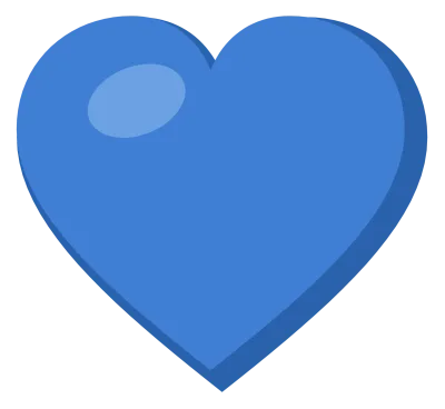 A solid blue heart with a soft highlight on the upper left lobe, drawn as a flat symbol.