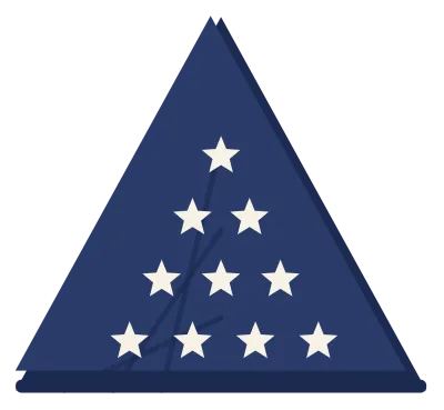 A ceremonially folded American flag in a triangle, navy with white stars showing.