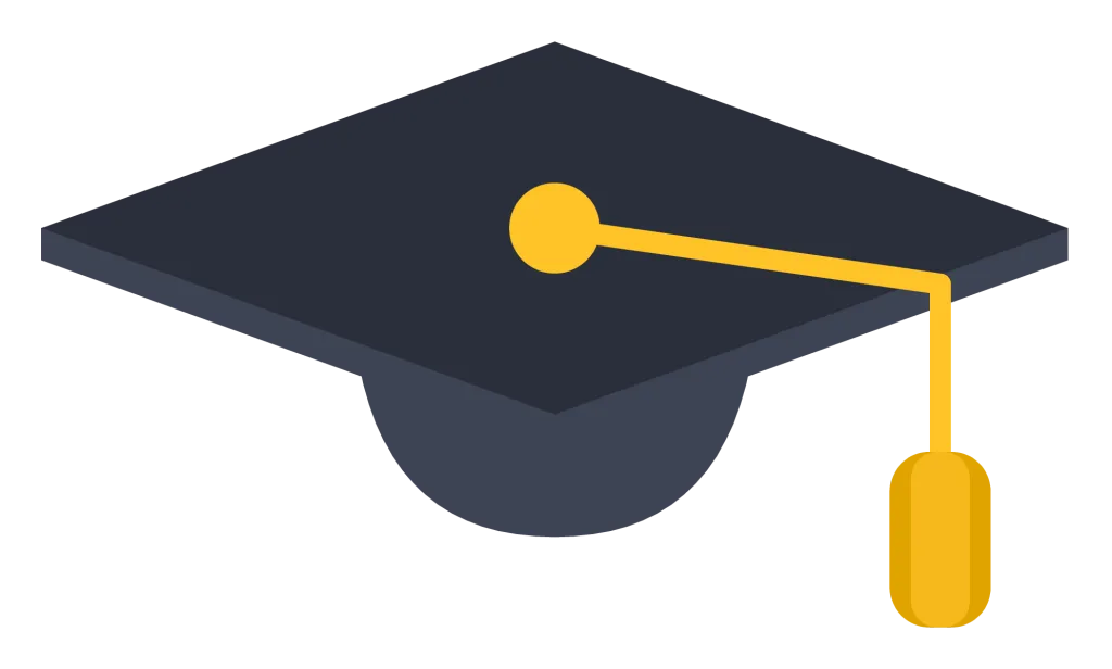 A black graduation cap with a flat mortarboard and a gold tassel hanging to one side.