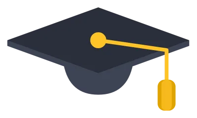 A black graduation cap with a flat mortarboard and a gold tassel hanging to one side.