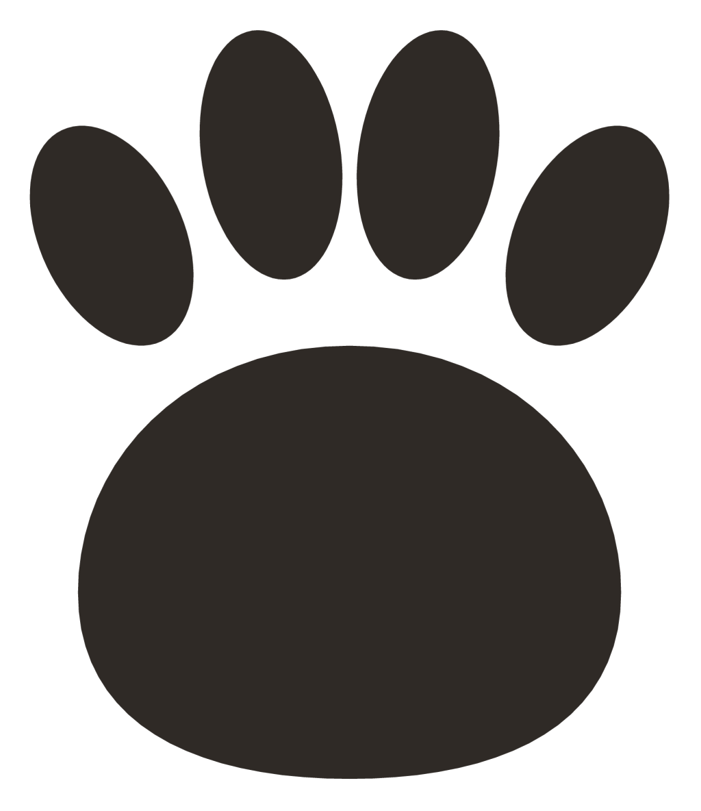 A dark paw print with one large pad and four rounded toes above it.