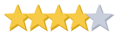 A row of five stars with four filled gold and the last one grey.