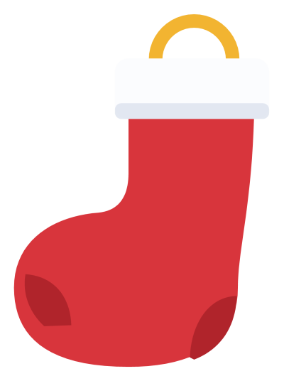 A red Christmas stocking with a white fur cuff, hung with a small gold loop.