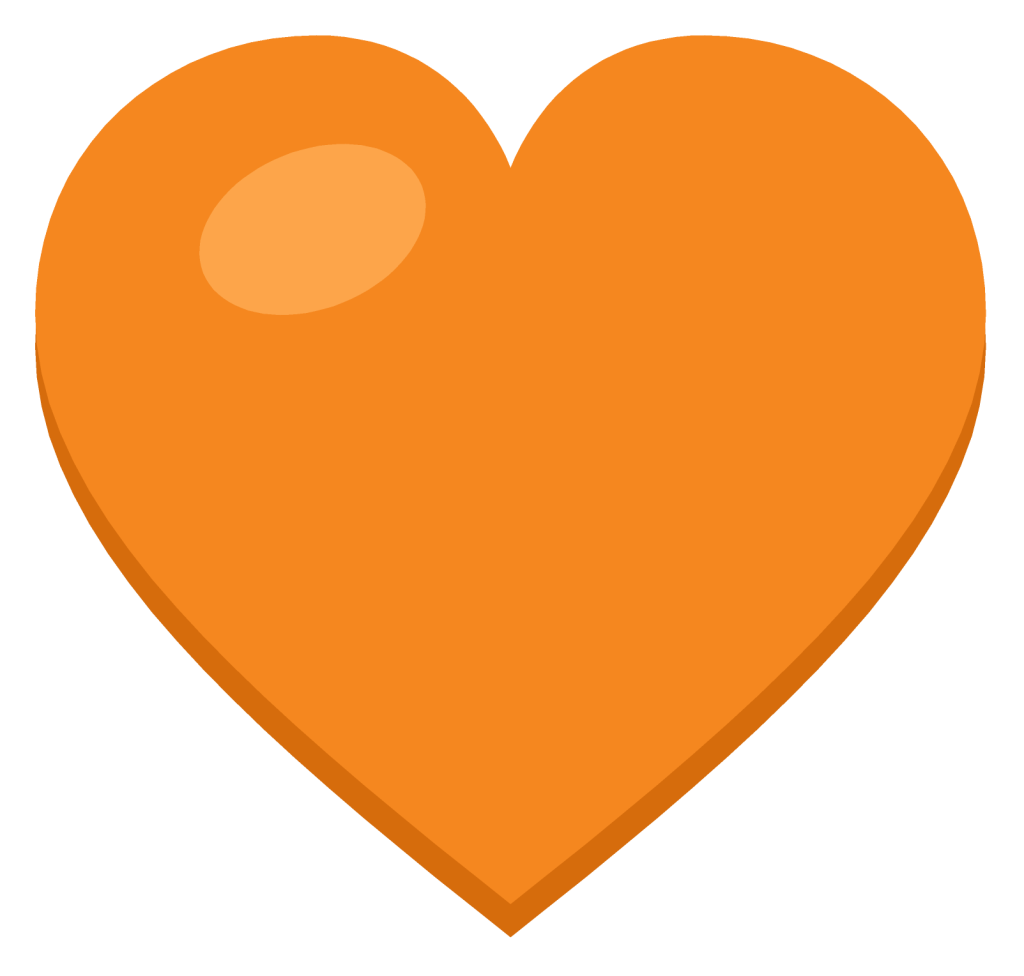 A solid orange heart with a soft highlight on the upper left lobe, drawn as a flat symbol.