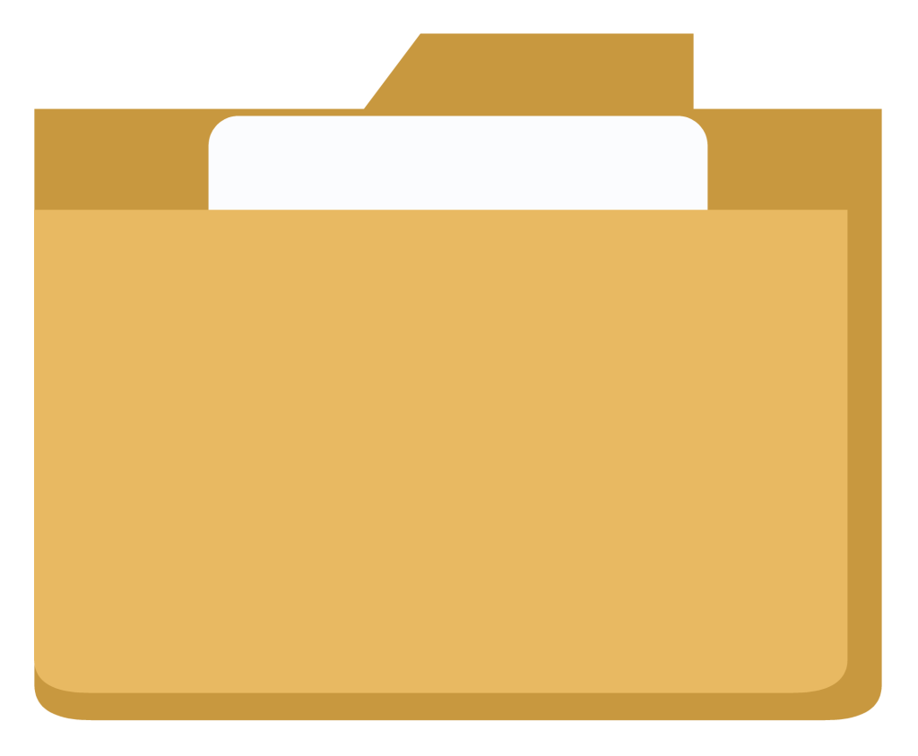 A manila file folder with a raised tab and white pages showing above the front panel.
