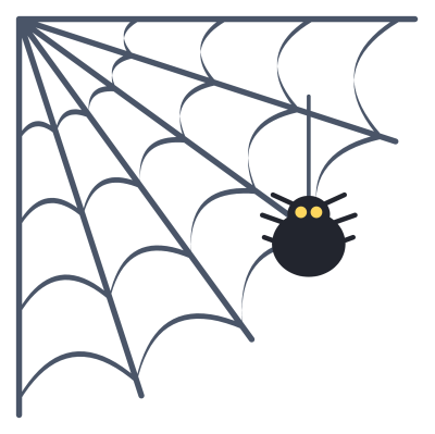 A corner spider web made of radiating threads crossed by curved strands, with a small spider hanging at the edge.