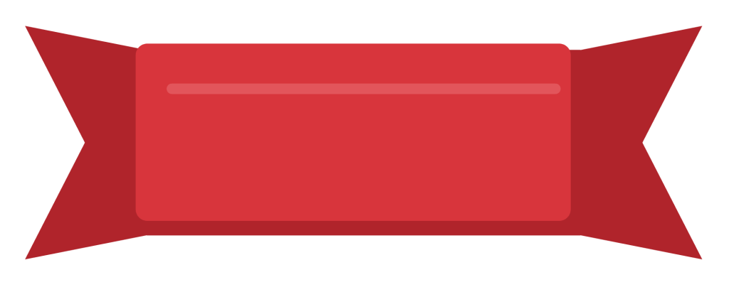 A red ribbon banner with folded ends and two swallowtail tails.