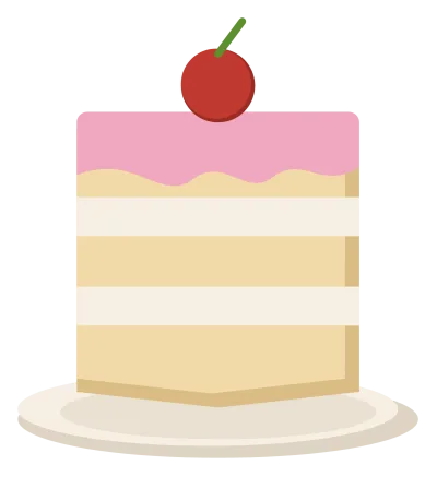 A slice of layer cake on a plate, with two sponge layers, cream between them and a cherry on top.