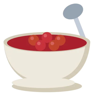 A dish of deep red cranberry sauce with whole berries on top and a serving spoon.