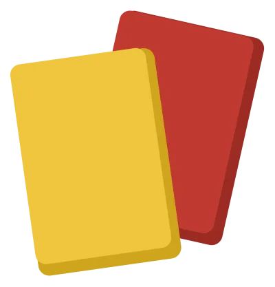 A yellow card and a red card held one behind the other, overlapping at an angle.