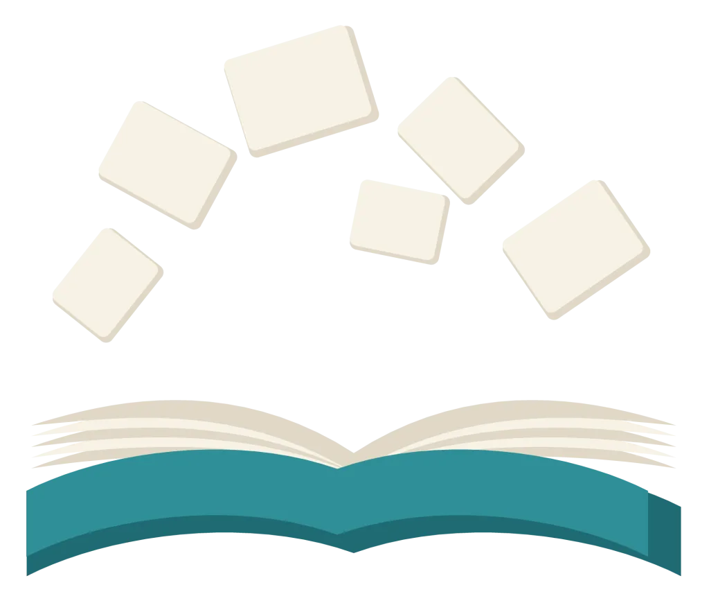 An open book with loose pages lifting and flying away above it.