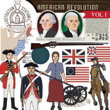 Clipart of an old newspaper clipping representing the American Revolution.