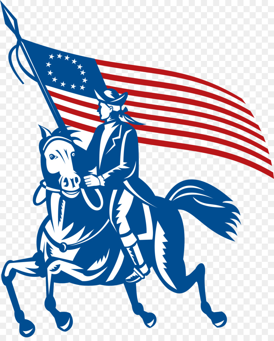 A horseman running with an American flag in hand, beautifully capturing the essence of the American Revolution. Cliparts printable PDF