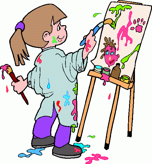 The student accidentally splatters paint on themselves while painting in art class. Cliparts printable PDF