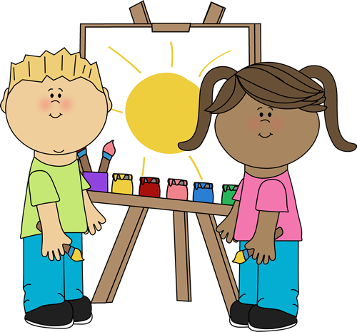 Two students are in painting art class. Cliparts printable PDF