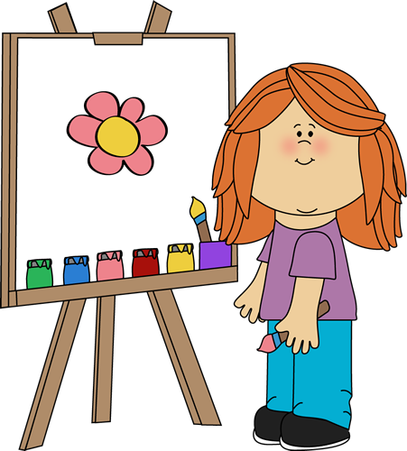 The cute student is drawing a daisy in art class. Cliparts printable PDF