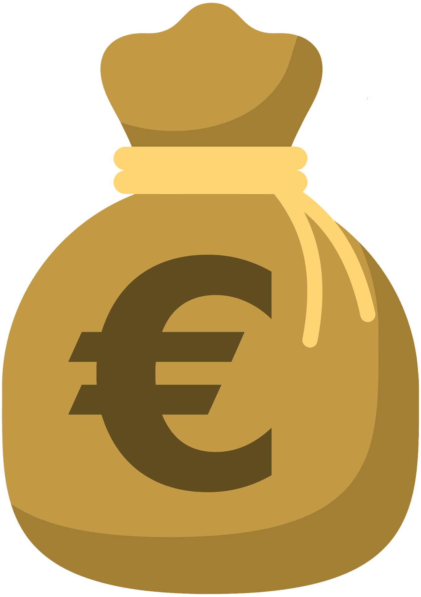 An orange-colored money bag with a euro symbol on it.