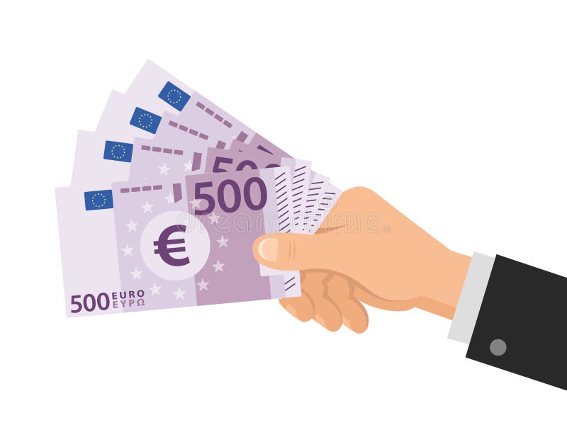  of one hand holding four 500-euro bills. Cliparts printable PDF