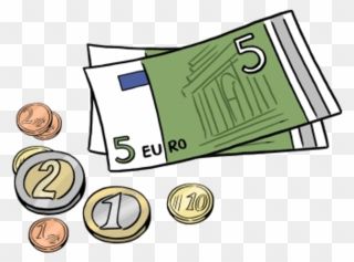 Clipart of a 5-euro bill and euro coins.