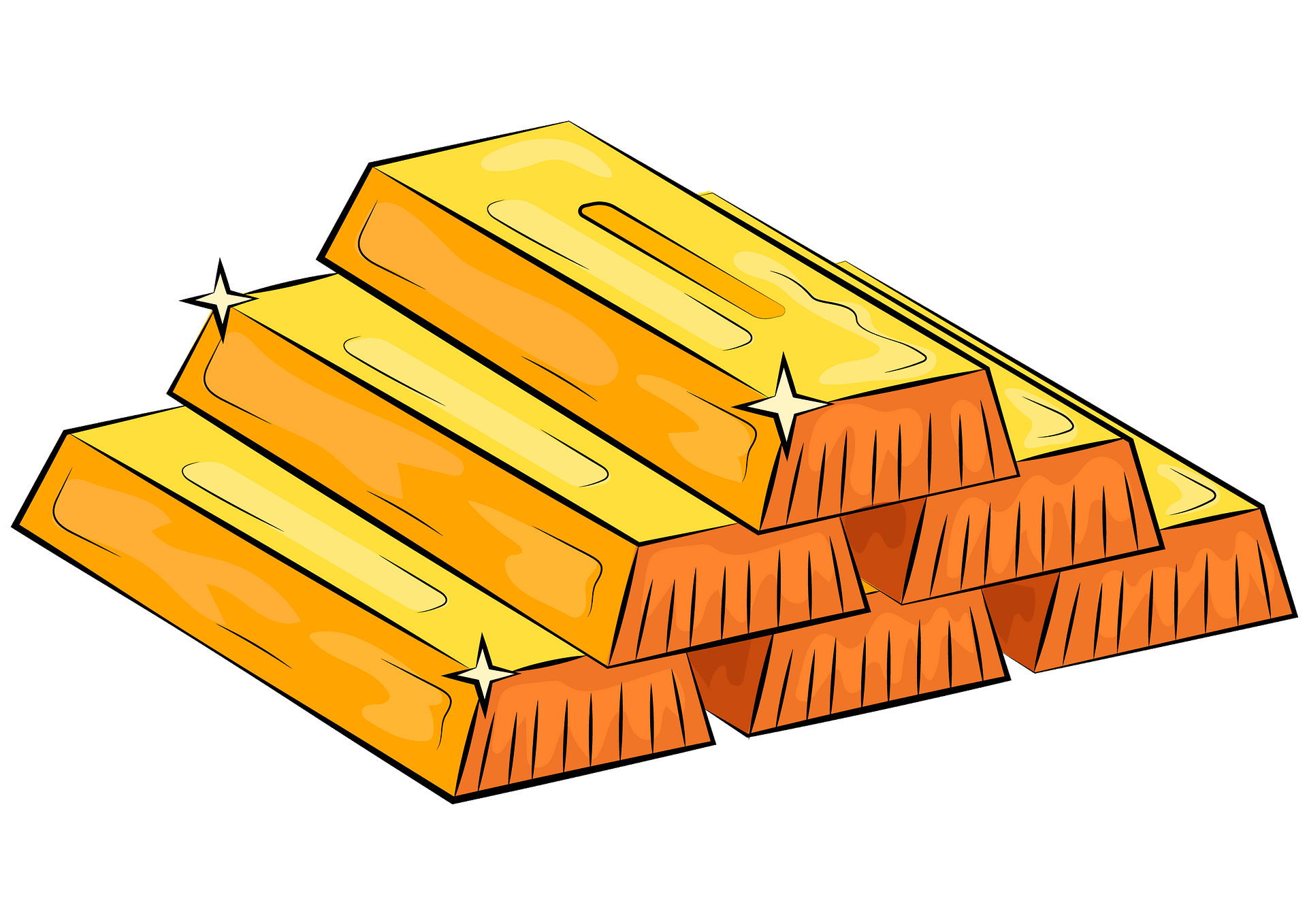 Clipart of gold bars arranged in a pyramid shape.