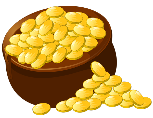 A pile of gold coins in a pot.