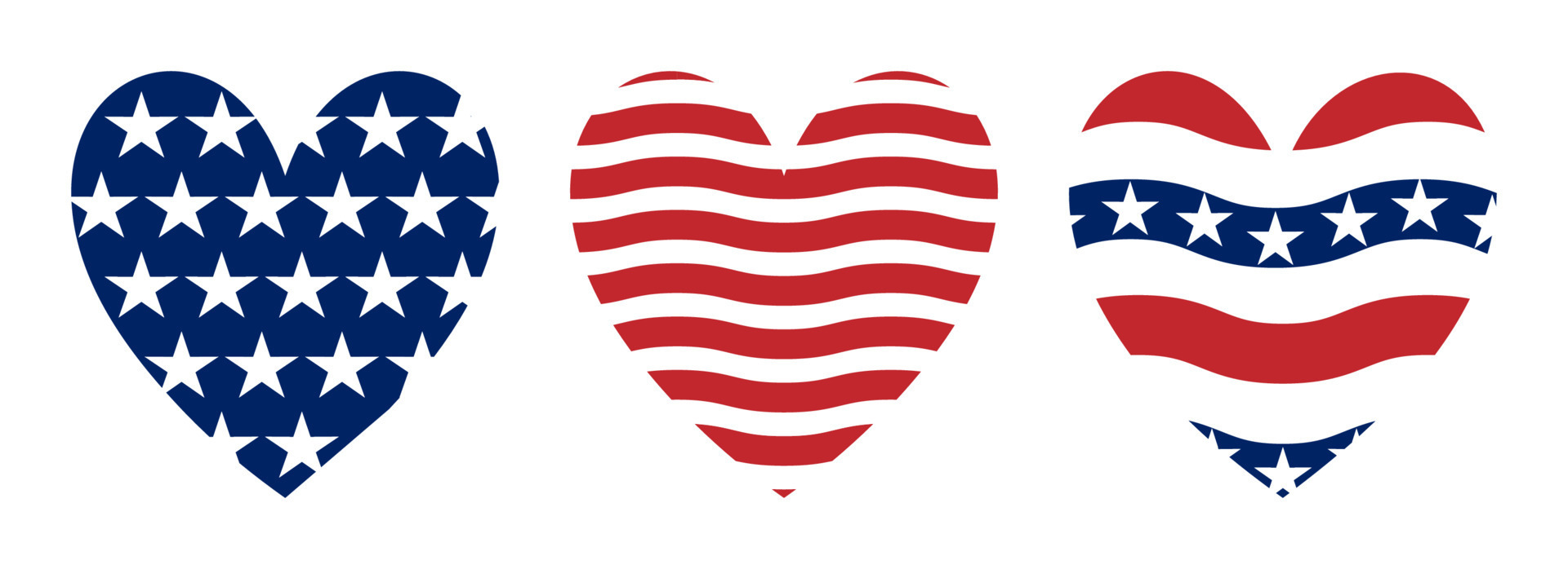 Clipart consisting of 3 heart-shaped pieces made of American flags, used as a symbol for Independence Day celebration.