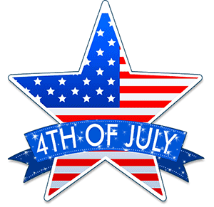 A star containing the American flag and glowing 4th of July symbols
 Cliparts printable PDF