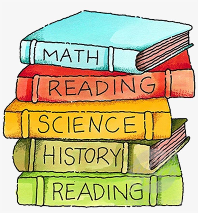 School books consisting of mathematics, reading, science, history and reading books together. Cliparts printable PDF