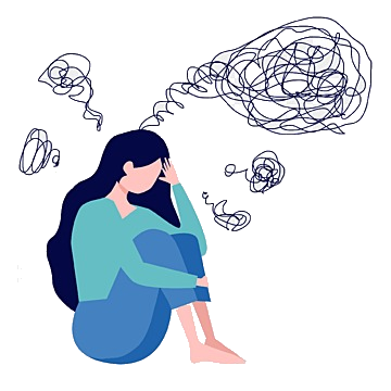 A clipart symbolizing the importance of mental health, depicting a person overwhelmed by intense thoughts and emotions.