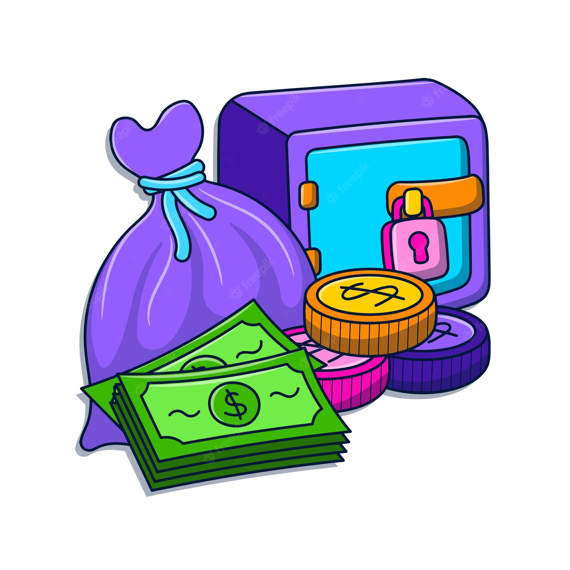 Money and finance doodle clipart with colored