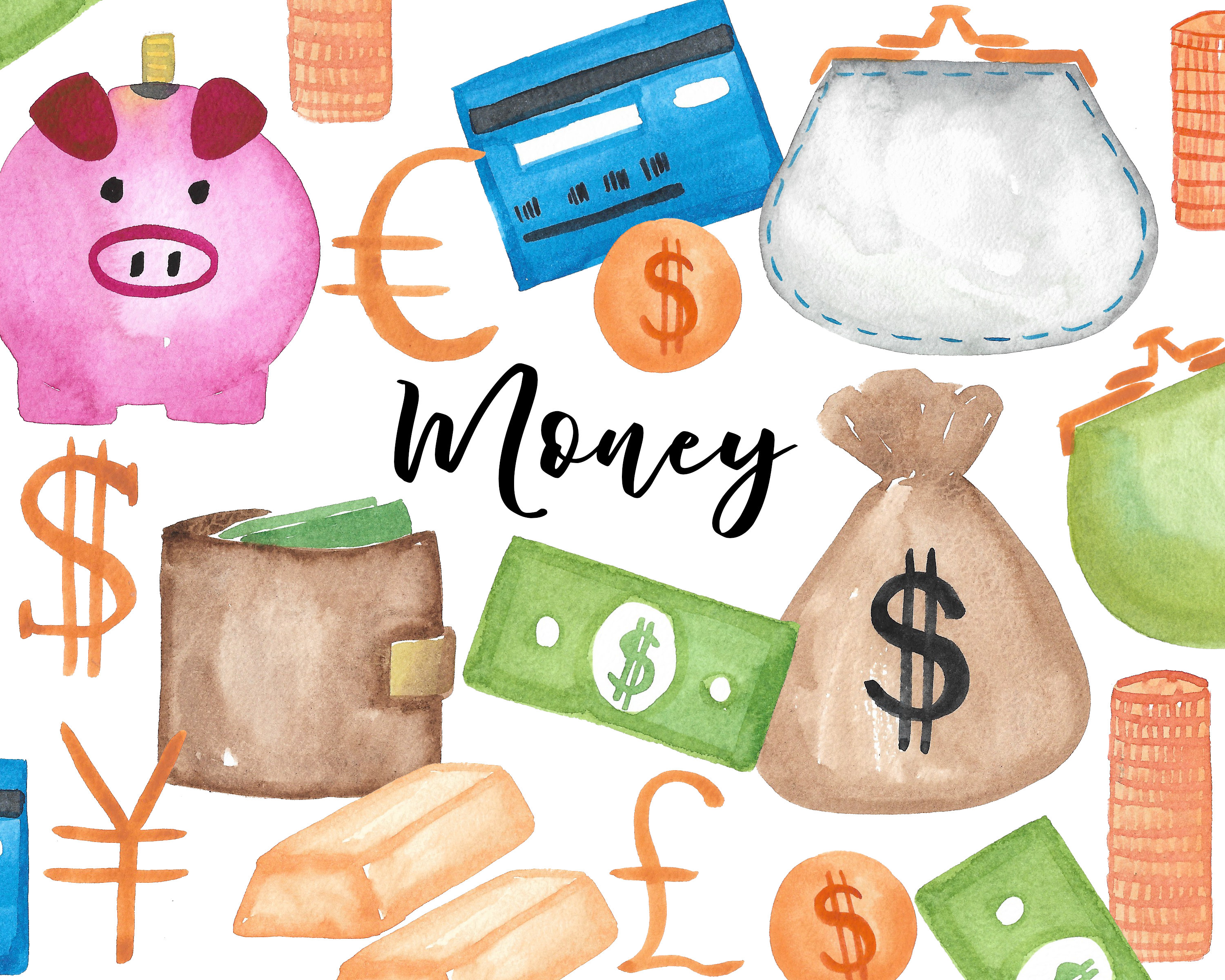 Money Clipart Watercolor Handpainted Digital Clipart Euro Dollar Wallet  Download Free Commercial Use PNG