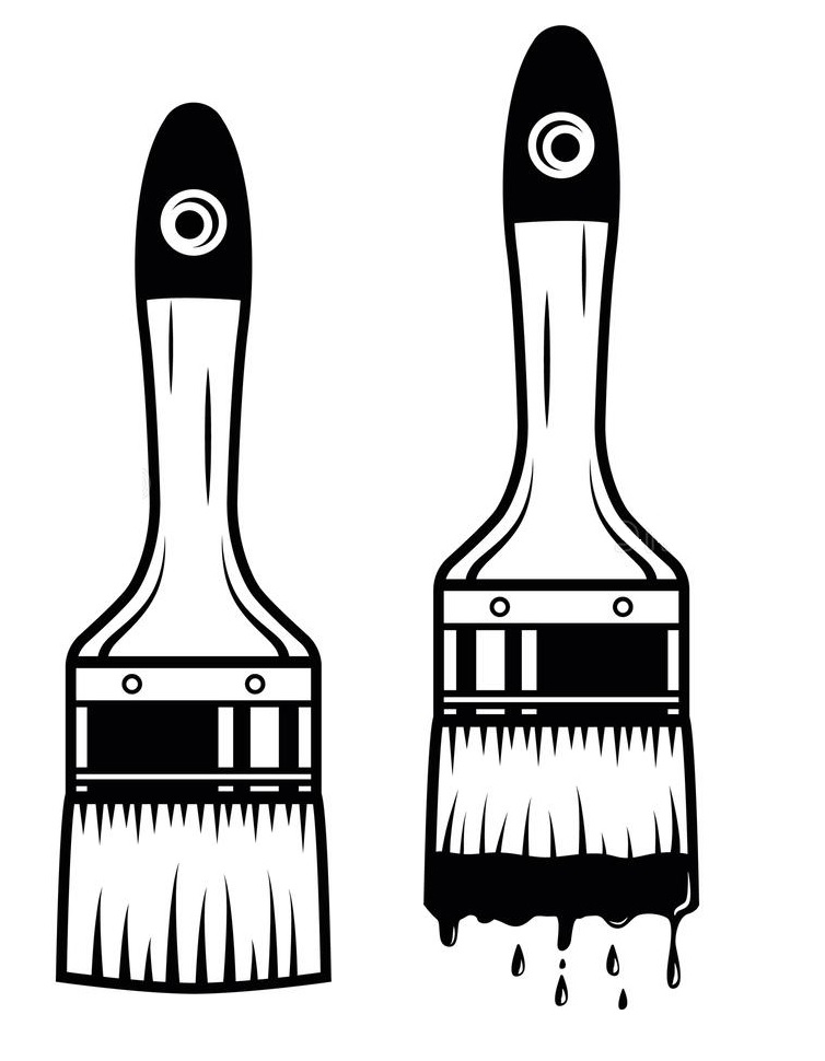 Paint Brushes Black and White Clipart