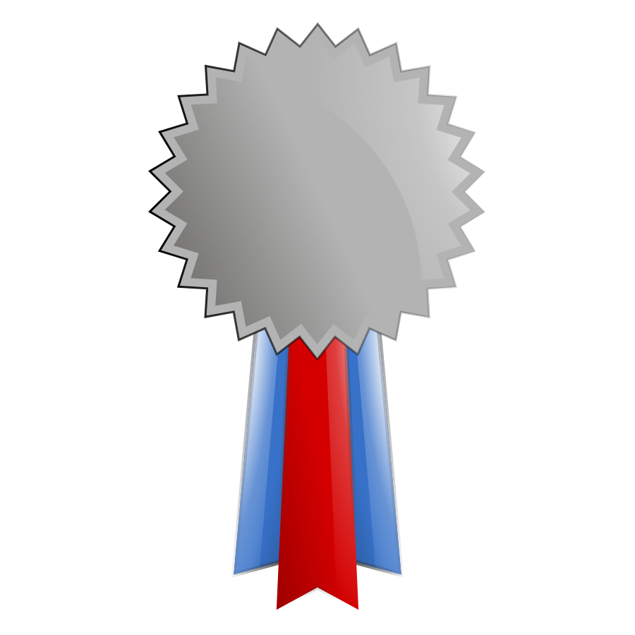 A platinum medal with two blue ribbons and one red ribbon. Cliparts printable PDF