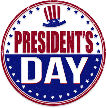 The text Presidents Day adorned with the colors of the American flag inside a decorated circle. Cliparts printable PDF