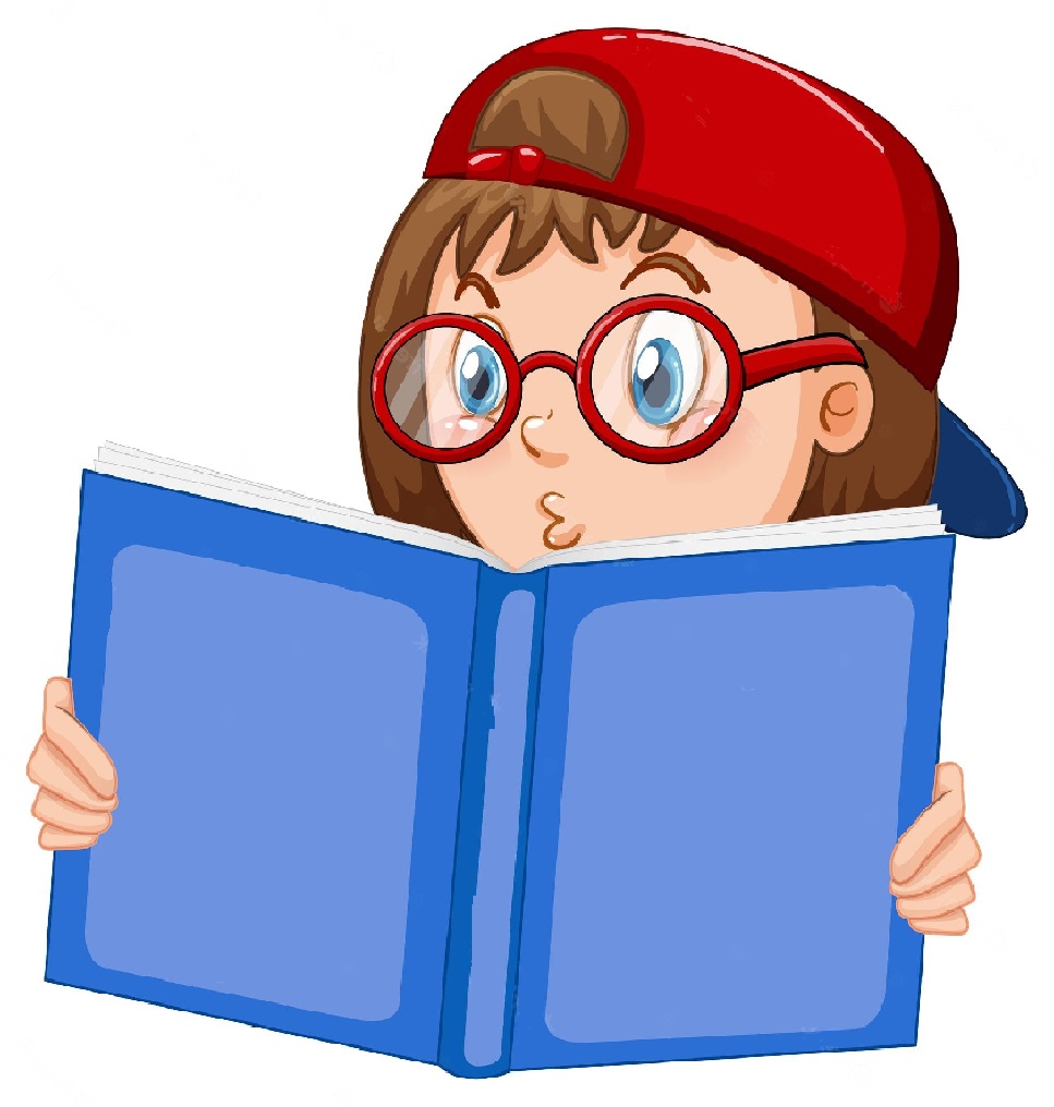 The curious bespectacled and hatted child is reading the book curiously.
 Cliparts printable PDF