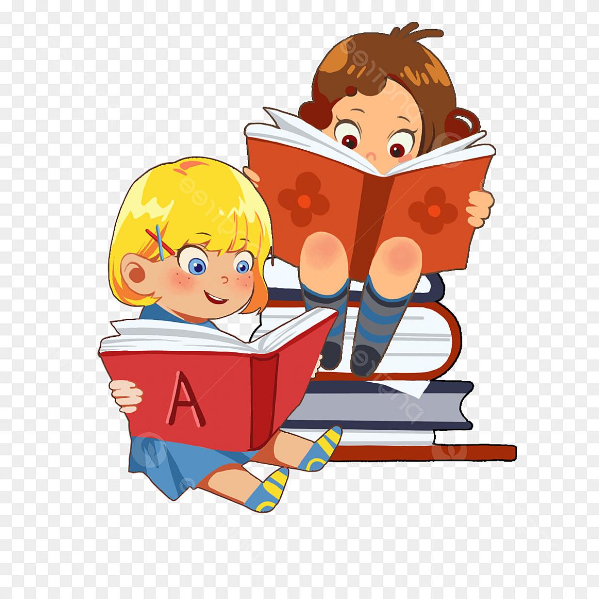 Two cute children are reading their books
 Cliparts printable PDF