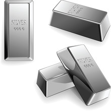 Arrangement of .999 fine silver bars placed side by side.