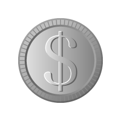 A large silver coin  featuring a dollar sign embedded within it. Cliparts printable PDF