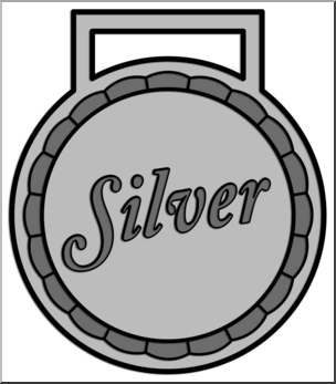 A silver medal designed in the shape of an award, with the word -silver- engraved on the medal. Cliparts printable PDF