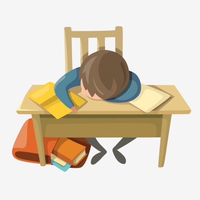 A student falling asleep on top of their books while studying.