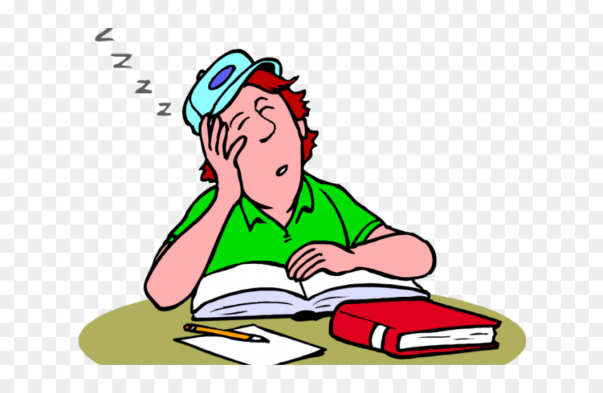 A student starting to fall asleep while studying. Cliparts printable PDF