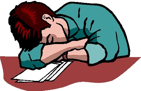 A university student falling asleep while studying. Cliparts printable PDF